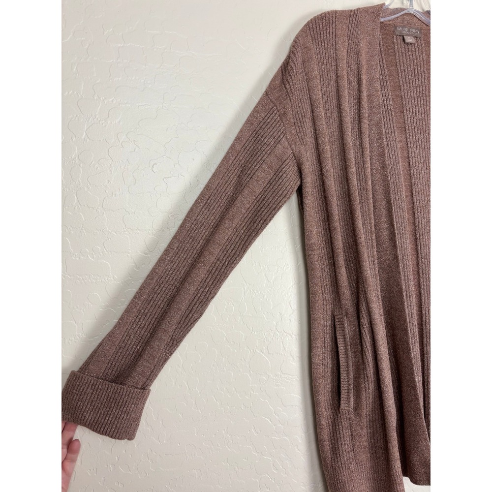 Barefoot Dreams CozyChic Ultra Lite Ribbed Shimmer Cardigan Brown Medium 2398 - Picture 2 of 7
